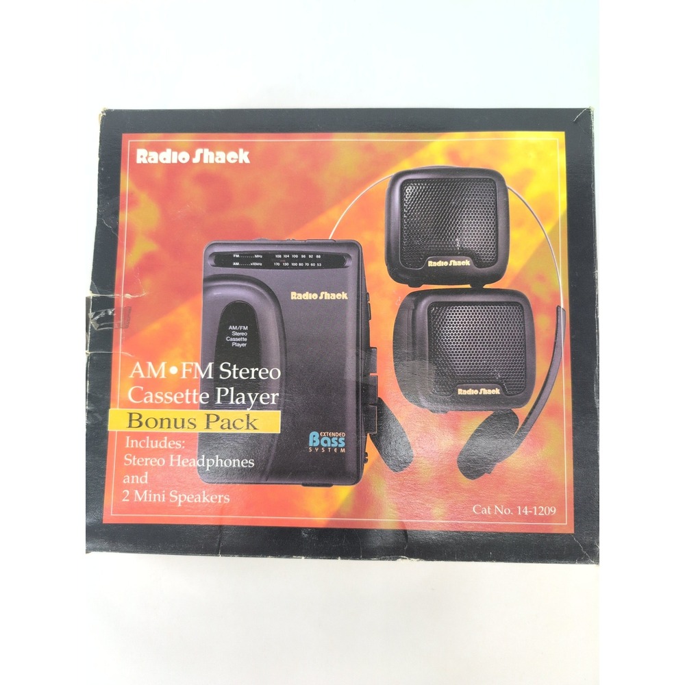 Radio Shack Portable Cassette Player Black Vintage AM FM Bonus Pack 14-1209